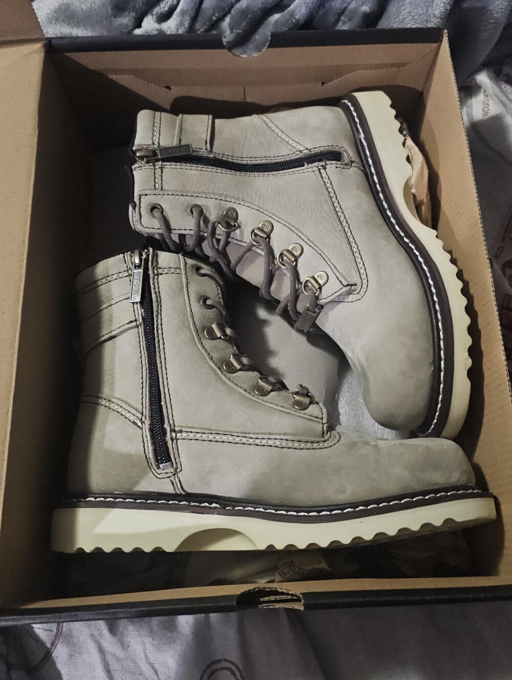 Harley-Davidson Gray Lace-Up Leather Boot with Logo Tag